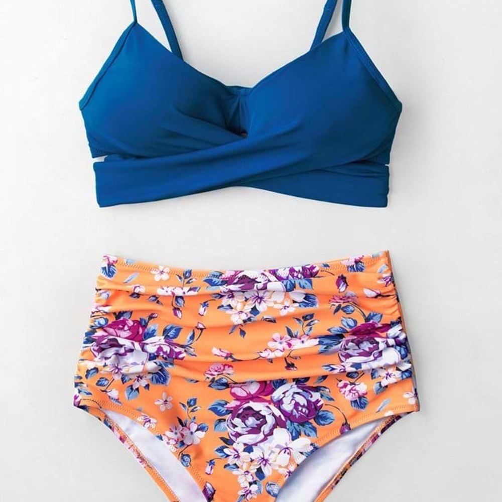 Cupshe Blue and Orange Floral Bikini